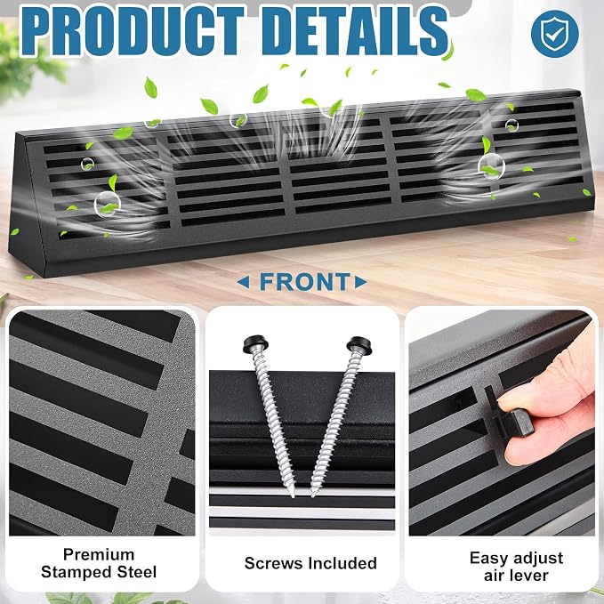 Yaocom 2 Pcs 24 Inch Baseboard Register Duct Opening Size Vent Covers for Home Floor Diffuser Wall Corner Baseboard Air Covers Floor Diffuser Including Screws Easy Installation(Black,Stripes)