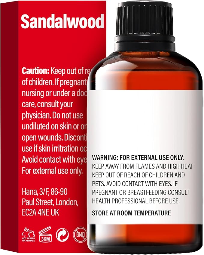 H'ana Sandalwood Oil - 1.02 Fl Oz Sandalwood Essential Oil for Hair, Skin, Diffuser, Aromatherapy & DIY