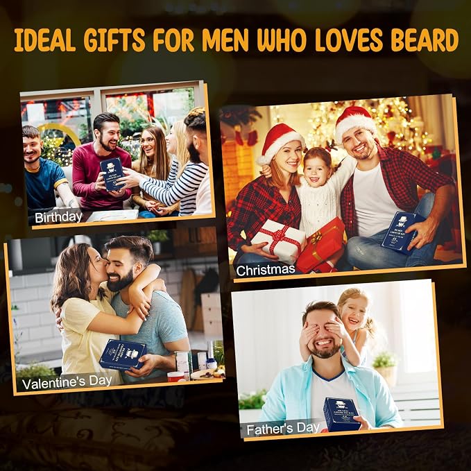 Beard Growth Kit, Beard Growth Oil (2Oz) w/Biotin & Castor Oil, Beard Massager for Patchy/Spot Beard, Beard Kit for Men's Grooming, Dad Day Gifts Fathers Day, Birthday Gifts for Him Boyfriend Husband