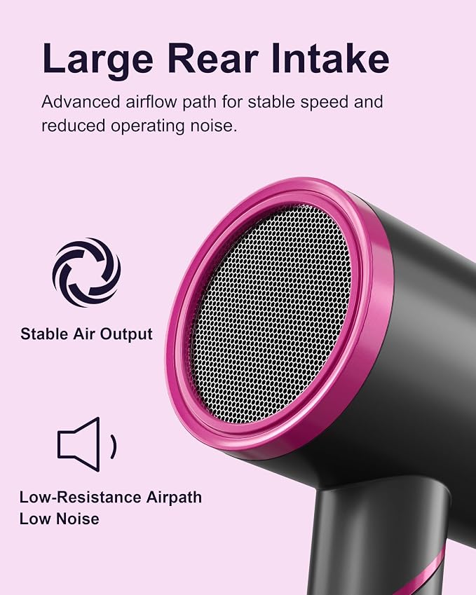 ANNLARY Hair Dryer with Comb | 1800W Blow Dryer with Diffuser for Curly Hair | Plasma Ionic Hairdryer for Frizz Control | Foldable & Protable Design for Travel | 6.5 ft ALCI Cord for Women and Men