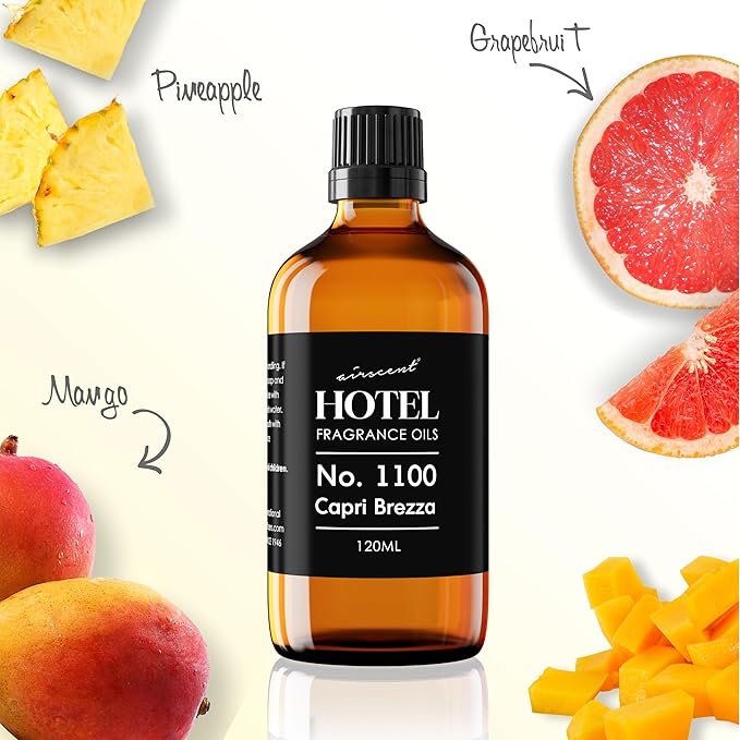 AirScent Capri Brezza Diffuser Oil No. 1100 - Grapefruit Pineapple Mango - Volcano-Inspired Fragrance Oil for Ultrasonic and Waterless Diffusers and Crafting - 10 mL, 0.34 fl oz Glass Bottle