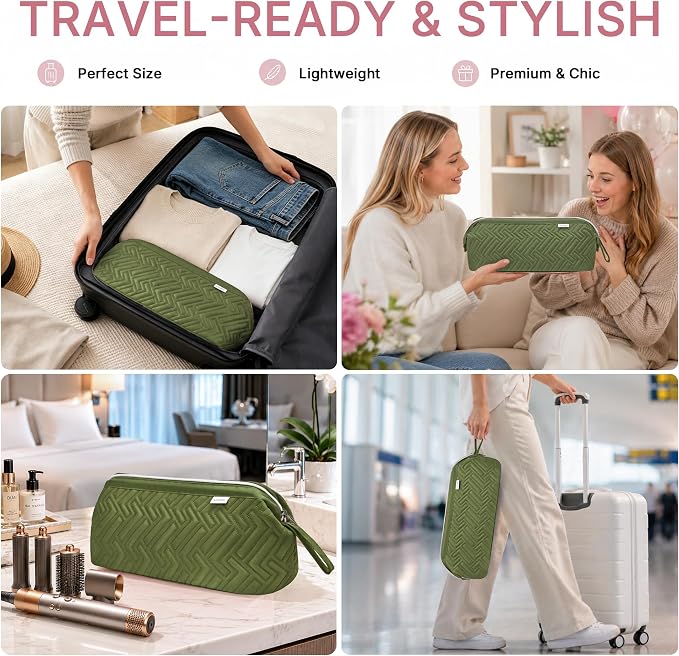 Leudes Hair Tools Travel Bag for Shark Flexstyle Carrying Case Portable Shark Hair Air Wrap Dryer Case Waterproof Dustproof Flat Curling Iron Travel Organizer (Army Green)