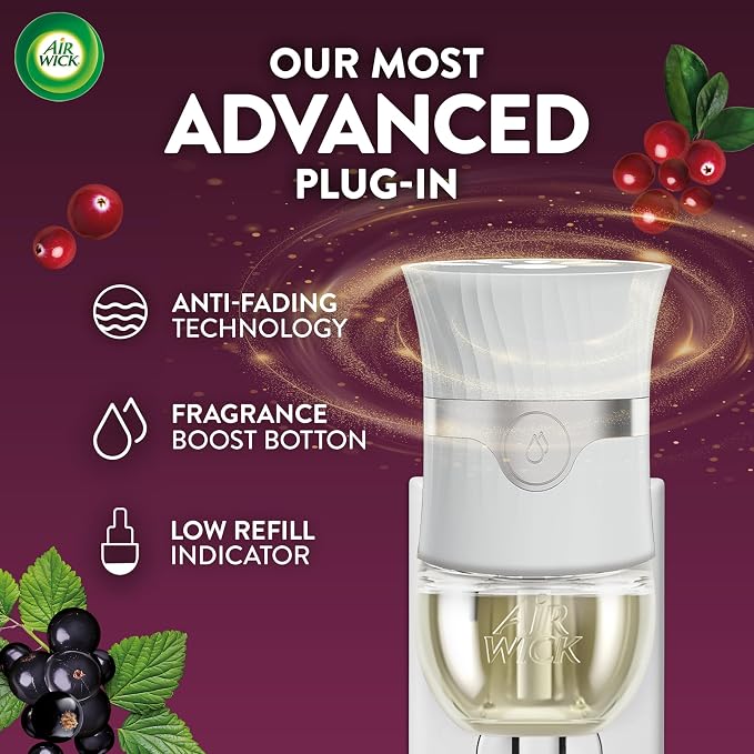 Air Wick Plug-In Scented Oil Refills, 4 Count, Ripe Cranberry & Currants, Air Freshener, Essential Oils