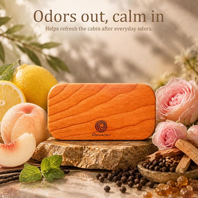 Car Air Freshener - Wood Air Freshener for Visor Clip - Long Lasting Car Odor Eliminator - Vehicle Scent Diffuser - (Vanilla + Lemonade + White Peach + Rose Cedar, CLIP INCLUDED)
