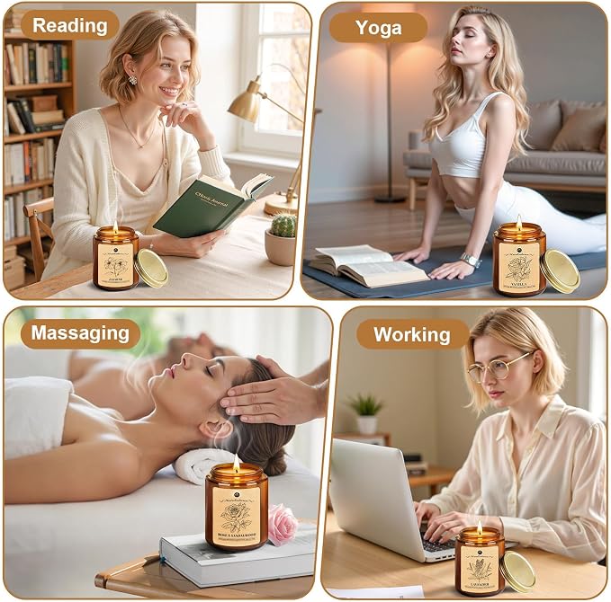WarmEmbrace Lavender Candles, 4-Pack Scented Candle Set for Women, 7.6 oz Natural Organic Soy Wax in Glass Jar, 160 Hours Long-Lasting Burn, Perfect for Mother's Day, Birthday Gifting (4 Fragrance)