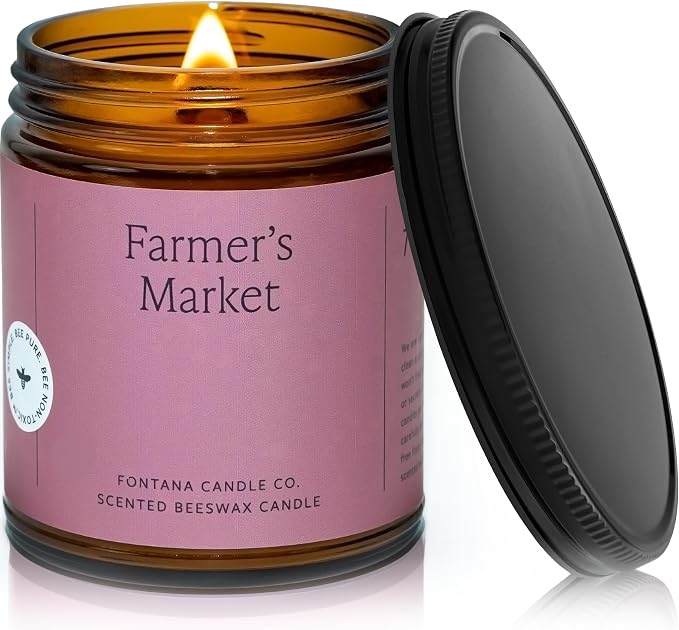 Fontana Candle Co Wood Wick Beeswax Jar Candle, Farmer's Market – Made Safe with Coconut Oil & Pure Essential Oils – 35+ Hrs Clean Burn, Long Lasting and Non-Toxic Candles for Home & Room Decor
