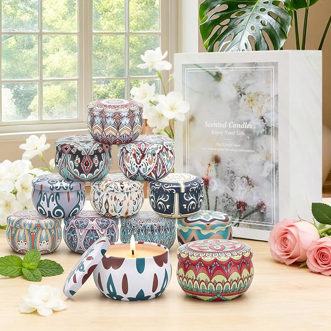 Scented Candles Gift Set, 12 Pack Soy Wax Scented Candles for Home, 12 Fragrances, Up to 300-Hour Burn, Aromatherapy Candle Gift Set, Gifts for Women