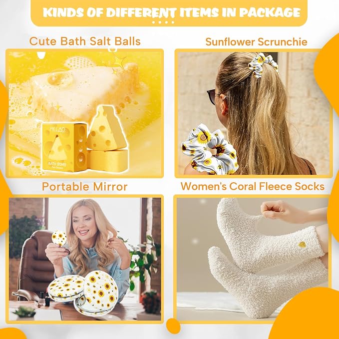 Sunflower Gift Baskets for Women,Sending Sunshine Unique Birthday Cheer Up Box Self Care Package,Get Well Soon Spa Gifts Set Box w/Blanket - Thinking of You Gift for Her,Girls,Women,Sister,Mom