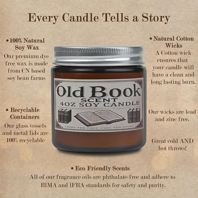 Old Book Candle, Book Lovers Gifts Ideas for Readers, Reading Accessories, Bookish Present, Birthday Gifts for Women, Bookworm, Librarian, Men