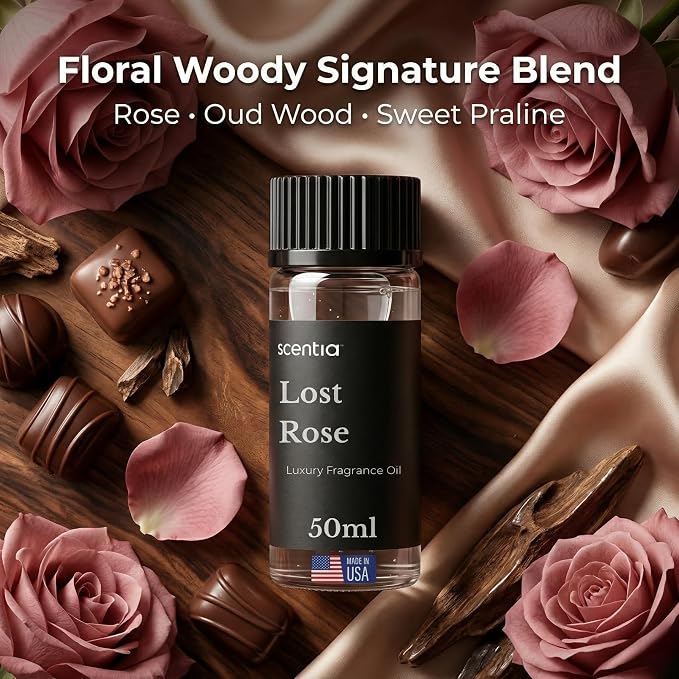 Scentia Lost Rose Hotel Scent Diffuser Oil – Luxury Fragrance Inspired by Fairmont – 50 mL – Rose, Oud Wood & Clove Essential Oil Blend for Home, Office & Aromatherapy Diffusers, Made in USA