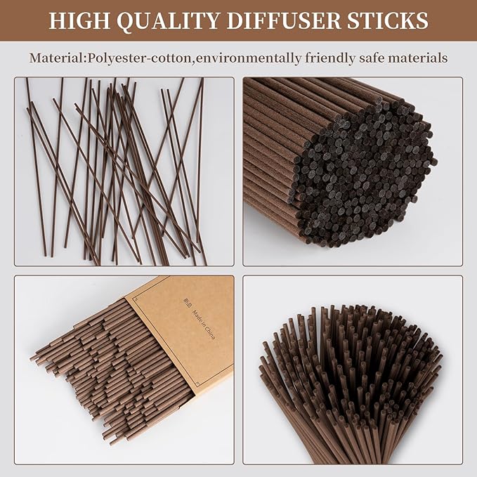 130pcs Reed Diffuser Sticks-10inch Brown Fiber Sticks Reed Sticks Essential Oil Aroma Diffuser Reeds Aroma Fragrance Refills(Brown10in/25cm)