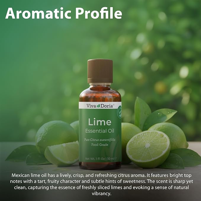 Viva Doria Lime Essential Oil, 100% Pure, Natural, Mexican Lime Essential Oil, Undiluted, for Aromatherapy | Food Grade, 30 mL (1 Fluid Ounce)