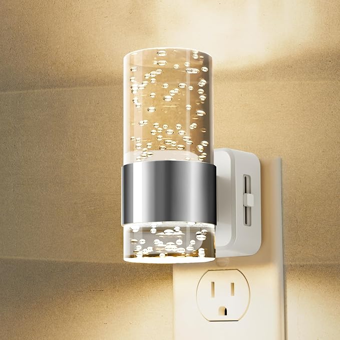 L LOHAS LED Night Light,Dimmable Night Lights Plug into Wall, Acrylic Nightlights with 0-100 LM Adjustable Brightness, 3000K Plug in Night Light with Dusk to Dawn Sensor, for Bathroom Hallway