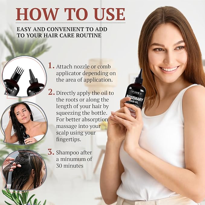 100% Pure Rosemary Oil for Hair Growth, Infused with Biotin, Jojoba & Castor Oils - Natural Hair Strengthening Serum, Scalp and Beard Oil, Aceite De Romero para El Cabello