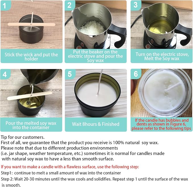 Soy Wax Candle Making Kit Supplies With Wax Melter, Natural Candle Wax For Candle Making, DIY Art&Crafts Kit for Adults,Beginner, Including 2lbs Soy Wax Flakes, Electric Stove,CandleWick,Melting Pot