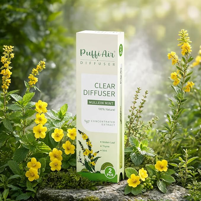 PUFFIAIR Botanical Fragrance Stick Set – Plant-Based Mullein, Thyme & Mint Botanical Scent, Portable Non-Electric Personal Fragrance Accessory, 2-Pack