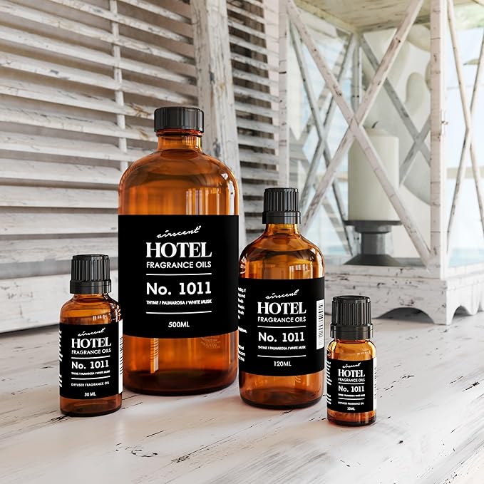 AirScent Hotel Diffuser Oil No. 1011 -The Beach Villas Scent - 30 mL | Thyme Palmarosa White Musk - Fragrance Oil for Ultrasonic and Waterless Diffusers and Crafting - 1 fl oz Glass Dropper Bottle