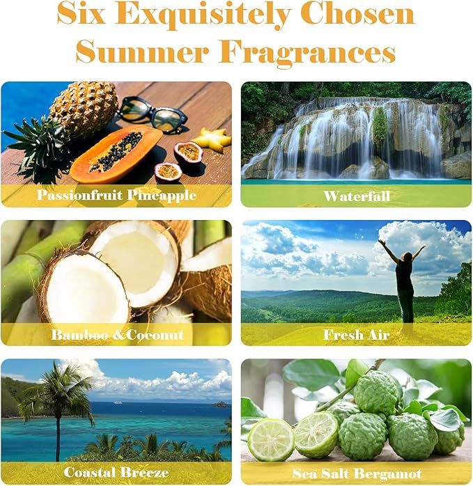 AmaKane Summer Essential Oils for Diffusers for Home, Tropical Fragrance Oil for Candle Soap Making, Aromatherapy Oils, Passionfruit Pineapple, Coastal Breeze, More, 6x10ml