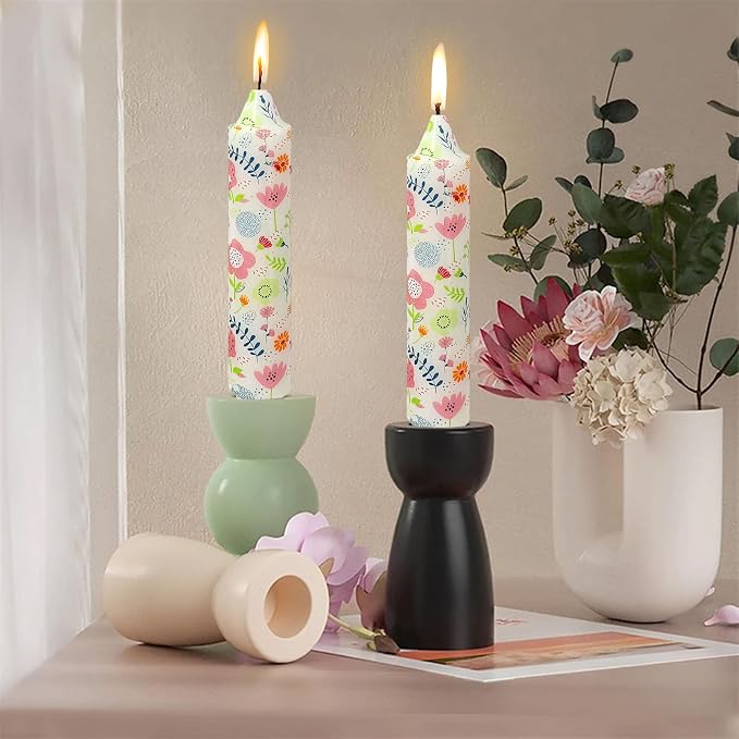 7 inch Short Candle Floral Candle Sticks Printed Candlestick Handmade Unscented Taper Candle 4 Pack Cute Flower Tapered Candles for Home Dinner Wedding Holiday