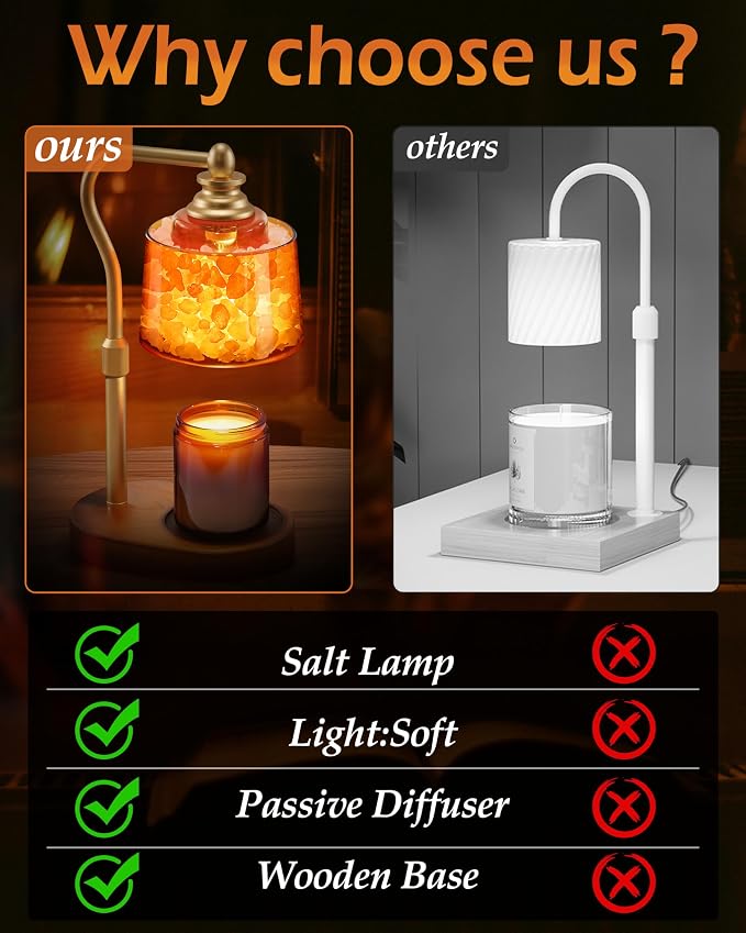 3-in-1 Candle Warmer Lamp with Timer Dimmable, Himalayan Salt Lamp & Passive Diffuser, Gifts for Women, House Warming Gifts, Wax Melt Warmer for Jar Candles (Gold)