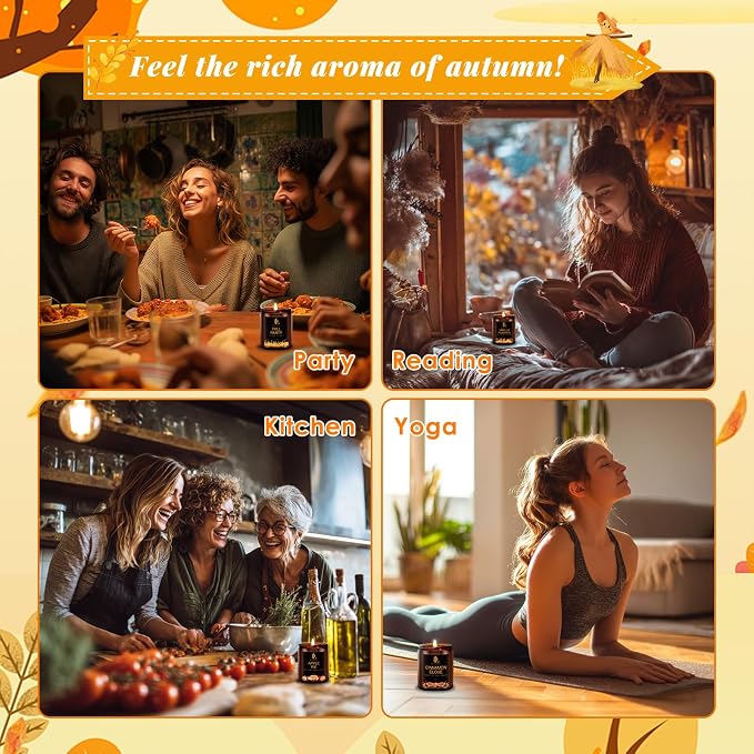 Scented Candles for Home, 4 Pack Soy Candle Set, Candle Gifts for Women Men,Scents of Vanilla Pumpkin/Cinnamon Clove/Apple Pie/Fall Party