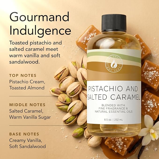 Aroma Country Pistachio & Salted Caramel Diffuser Oil - Luxury Dessert-Inspired Fragrance Oil, Home Aroma for Diffusers & Room Spray - Premium Aromatherapy Oils & Home Scent (8.5 Fl Oz)