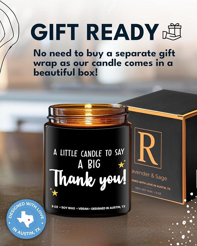 Thank You Candle, Gratitude Gifts for Women & Men, Unique Appreciation Gifts for Her, Thoughtful Presents for Coworkers and Friends, Best for Thanksgiving, Christmas, Special Occasions, Gift Ready