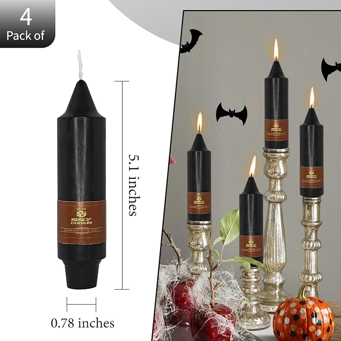 Unscented Halloween Taper Candles Sticks 4 Pack Black Taper Candlesticks 5 inch Cute Taper Candles Stick Candles for Halloween Party Home Décor