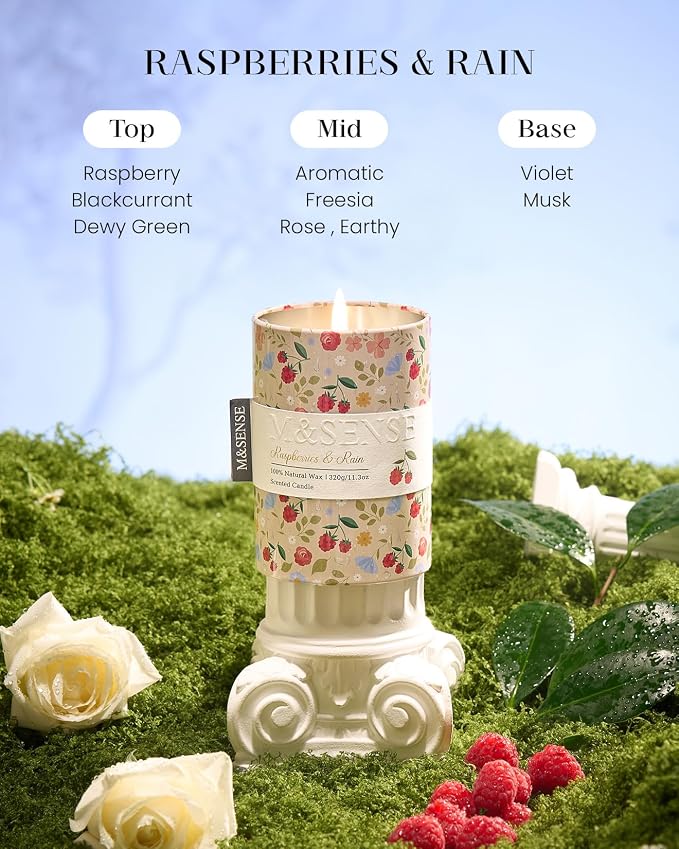 M&SENSE Spring Candle 11.3 oz, Raspberries Rain Scented Candle, Non-Toxin Soy Wax for Home Scented, Floral Candles Gift for Her, Up to 70 Hours Burning Long-Lasting Fragrance