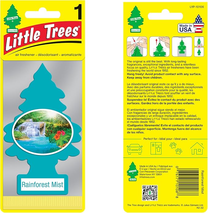 Little Trees Cardboard Hanging Car, Home & Office Air Freshener, Rainforest Mist (Pack of 12)
