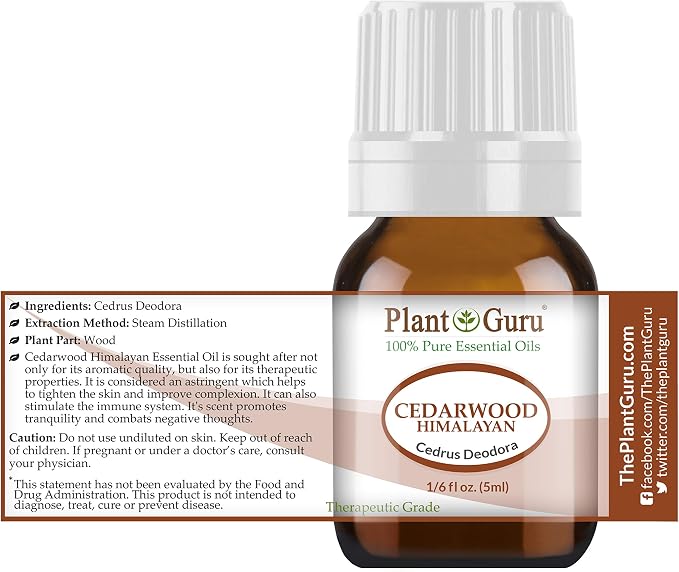 Cedarwood (Himalayan) Essential Oil 5 ml 100% Pure Undiluted Therapeutic Grade for Skin, Body and Hair Growth. Great for Aromatherapy Diffuser and DIY Soap Making