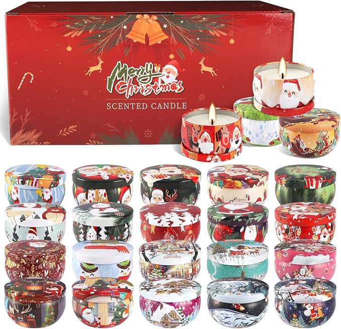 Howemon 24 Pack Christmas Scented Candles Set for Home, Relaxing Stress Relief, Aromatherapy - Natural Soy Wax and Fragrance - Gifts for Women, Mom, Best Friend, Wife, Birthday