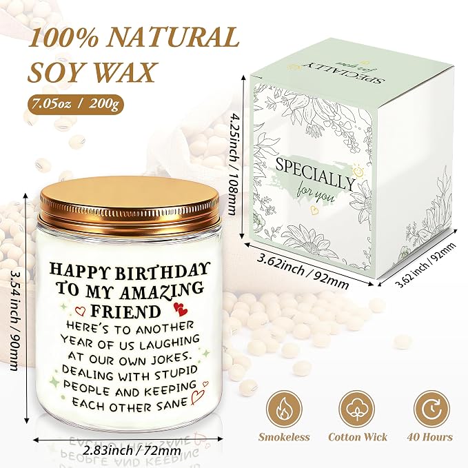 Happy Birthday Gifts for Women - Best Friend Sisters Friendship Birthday Gifts for Her, Funny Present for Bestie BFF Coworker Classmate, Romantic Lavender Scented Candle - White