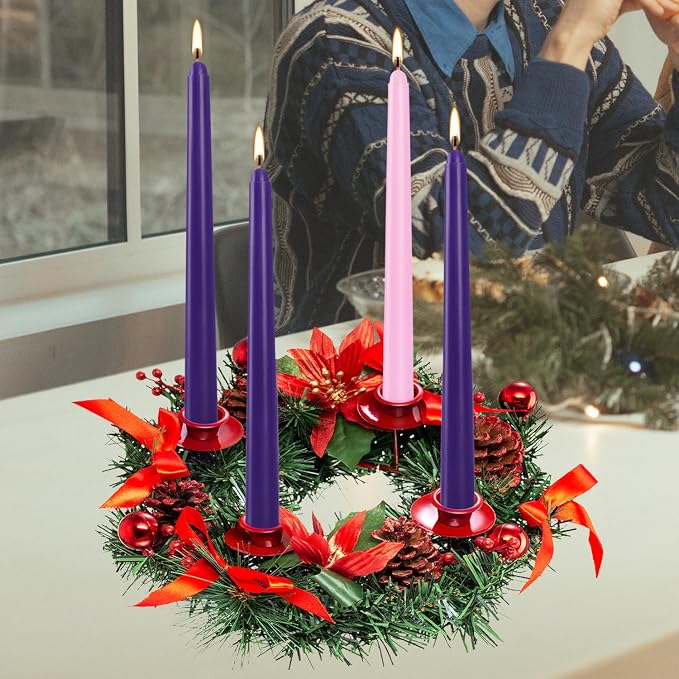 16 Pack Advent Taper Candles Premium Hand Dipped 10in Unscented Christmas Taper Candles - Ideal for Seasonal Celebrations, Holidays, Church, Celebration, Party