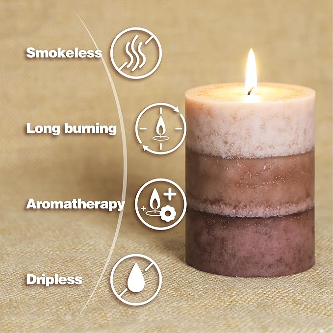 Coffee Pillar Candles, Aromatherapy Scented Candles, 35+ Hours Burn Long Lasting, Set of 3 Tall 3x4 Inch Dripless Pillar Candle, for Wedding and Home Décor