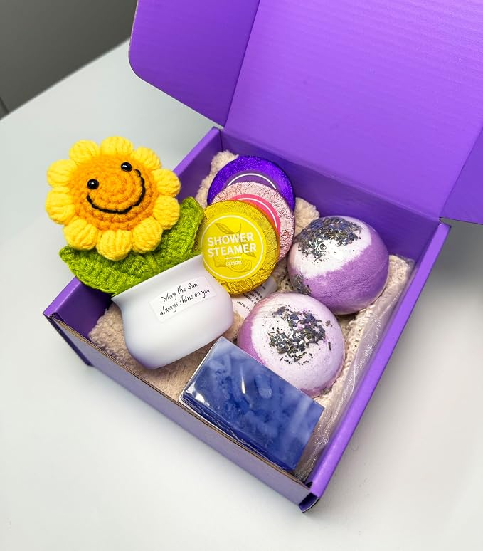 Bath Sets for Women Gift Spa Kit - Lavender Bath Bombs Soap Shower Steamer Positive Sunflower for Birthday Mother's Day, Sending Sunshine, Get Well Soon, Uplifting, Relaxing for Girls