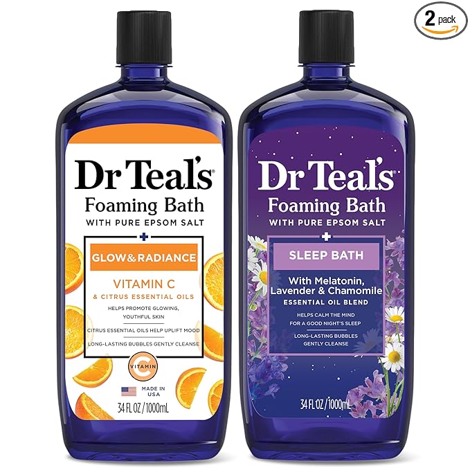 Dr Teal's Foaming Bath with Pure Epsom Salt, Vitamin C & Sleep Blend, 34 fl oz (Pack of 2)