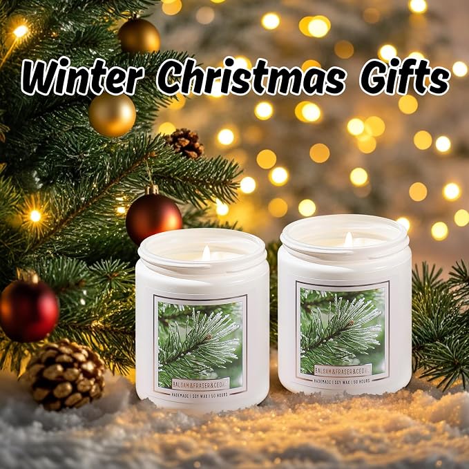 Homsolver 2 Packs Christmas Candles, Balsam Fir Scented Pine Candle, Holiday Christmas Jar Candle Gifts for Women and Men, 50+ Hour Burn Time, Christmas Tree Scented Decor for Home