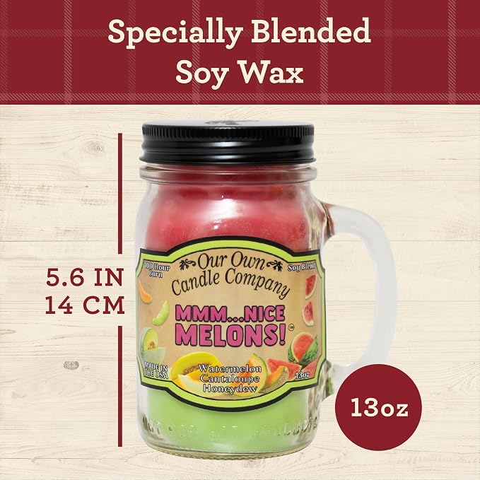 Our Own Candle Company, Nice Melons Scented Mason Jar Candle, 100 Hour Burn Time, Made in The USA - 13 Ounces