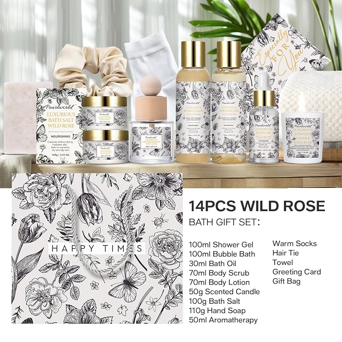 Mother's Day Gifts, Spa Gift Set for Women- Luxury Rose 14 Pcs Bath Set, Home Spa Kit, Christmas Gift for Women, Birthday Gifts