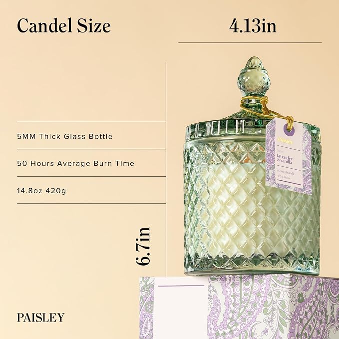 Lavender Vanilla Scented Candles, 14.8oz Large Wooden Wick Candle | Natural Soy Wax, 70H Long Burning | Non Toxic | Clean Burn, Big Candles for Home Scented, Gift for Women & Men