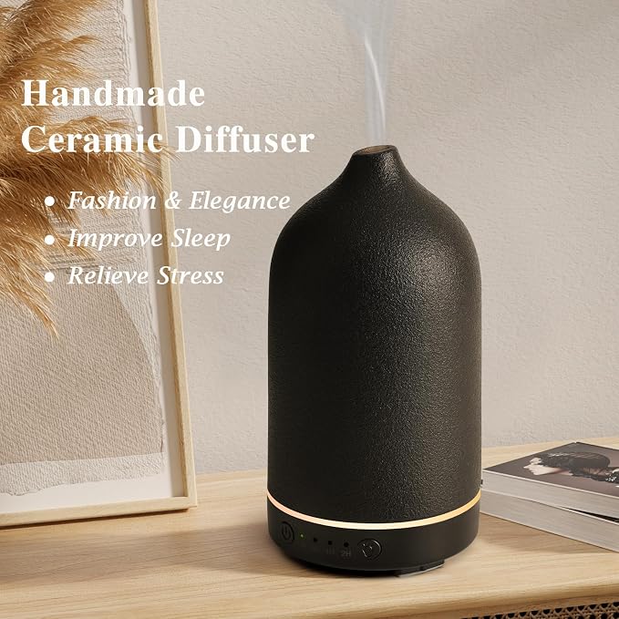Diffuserlove Ceramic Essential Oil Diffuser Aromatherapy Diffusers for Home Bedroom Air Stone Diffuser Black Base