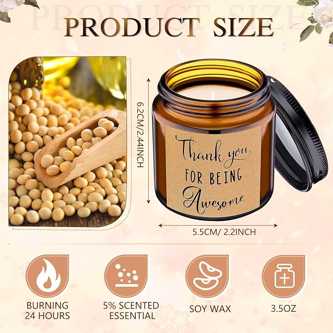 MTLEE 20 Pcs Thank You Gifts Candles 3.5 oz Employee Appreciation Inspirational Scented Soy Wax Candle Thanks Gift for Coworker Women Volunteer Teacher(Thank You,Brown)