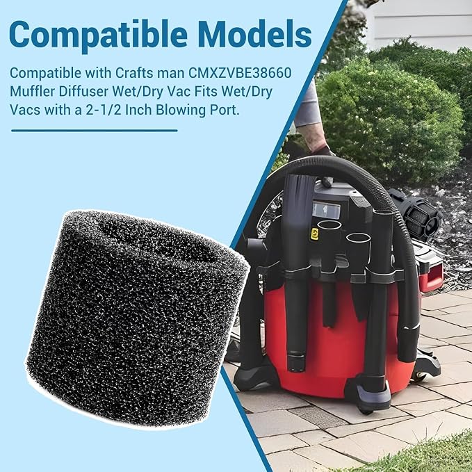 8 Pcs Muffler Diffuser Foam Replacement Parts, Compatible with Crafts man CMXZVBE38660 Muffler Diffuser Wet/Dry Vac, for Shop Vacs Attachment with 2-1/2 Inch Blowing Port
