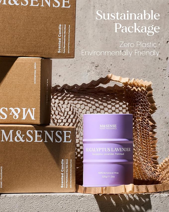 M&SENSE Eucalyptus Lavender Scented Candles Natural Non Toxic, Aromatherapy Candle for Stress Relief Meditation Relaxing, Housewarming Gifts for Women Men, 11.3oz 70 Hour Long Burning