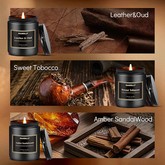Mens Scented Candle Gift Set, 6 Pack Candles for Men, Gifts for Father, Dad, Husband or Boyfriend, Soy Candles for Home Scented, 42 oz Long Lasting Aromatheraspy Candle, Maculine Jar Candle Kit