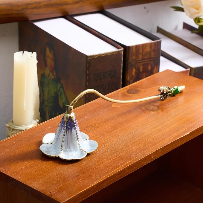 Vintage Flower-Shaped Candle Snuffer, Hand-Painted Metal Candle Extinguisher with Long Curved Handle, Artistic Floral Candle Tool for Home Decor (Purple Flower)