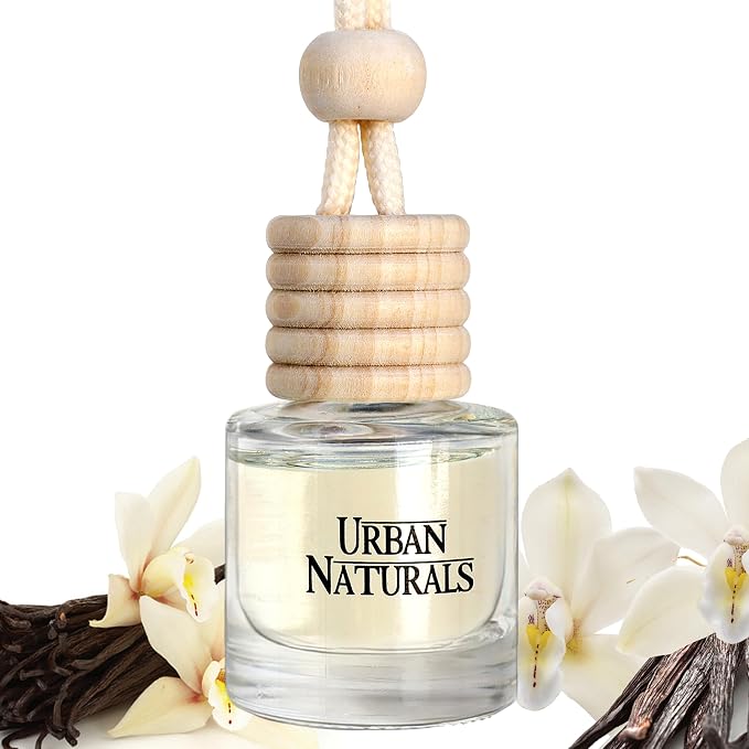 Urban Naturals Car Air Freshener Diffuser 1 Pack - Vanilla Bean Scent, 45+ Days Long Lasting Fragrance, Made in USA, Glass & Wood, Hanging Design + Vent Cip, Easy to Use