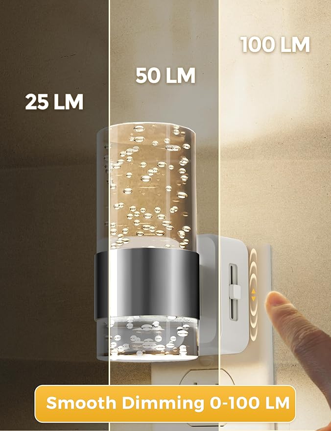 L LOHAS LED Night Light,Dimmable Night Lights Plug into Wall, Acrylic Nightlights with 0-100 LM Adjustable Brightness, 3000K Plug in Night Light with Dusk to Dawn Sensor, for Bathroom Hallway