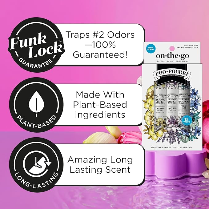 Poo-Pourri Before-You-Go Toilet Spray, Travel Essentials, .34 Fl Oz, In A Pinch Variety 3 Pack, Each Up to 20 Uses, On-The-Go Bathroom Odor Deodorizer with Essential Oils, TSA Approved Size, 3 Scents